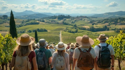Fotobehang Tourists walking in Chianti vineyards enjoying Tuscany landscape © Ricardo M.G.