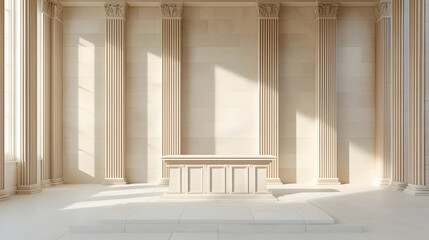 Elegant Beige Interior With Classical Columns And Sunlight