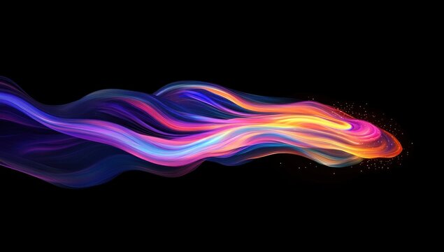 Abstract colorful wave flowing on black background.