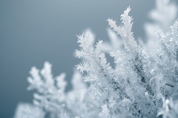Intricate ice crystals adorn a winter branch, showcasing nature's stunning artistry in frozen detail.