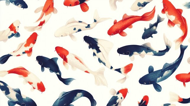 Koi Fish Pattern on White Background (1)