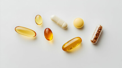 Assortment Of Colorful Capsules And Pills On White Surface