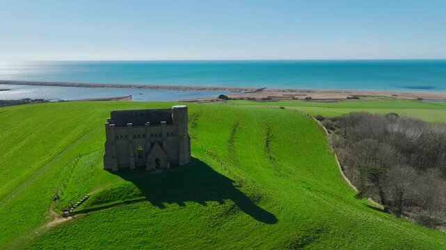 St. Catherine&rsquo;s Chapel from a drone, Abbotsbury, Weymouth, Dorset, England