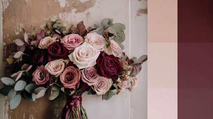 Exquisite floral bouquet featuring an array of elegant roses and eucalyptus against a gradient backdrop
