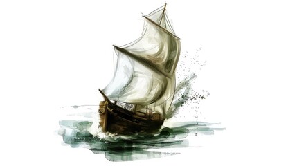 A clipper ship with white sails sailing on the ocean