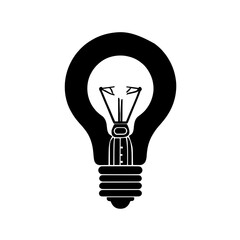Minimalist black silhouette of a light bulb with glowing filament symbolizing innovation