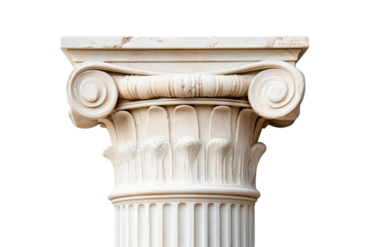 Ancient Ionic column, detail, architectural element, marble, cut out transparent