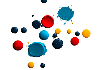 Abstract painting: colorful paint blobs on dark surface, cut out transparent