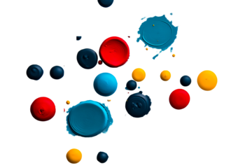 Abstract painting: colorful paint blobs on dark surface, cut out transparent