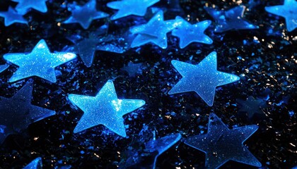 Neon blue stars scattered across a dark sky