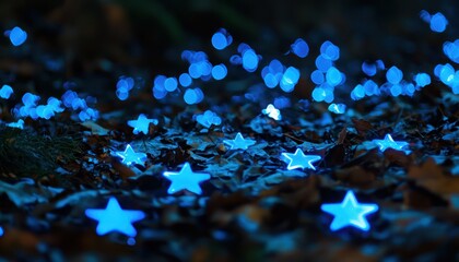 Neon blue stars scattered across a dark sky