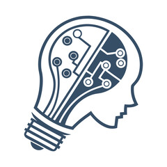 AI Brain Light Bulb Logo – Technology, Innovation, Circuit Intelligence Icon