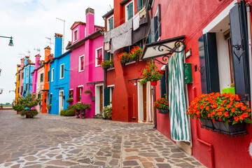 Burano Island in Venice, Italy. Colorful traditional houses in the Burano.