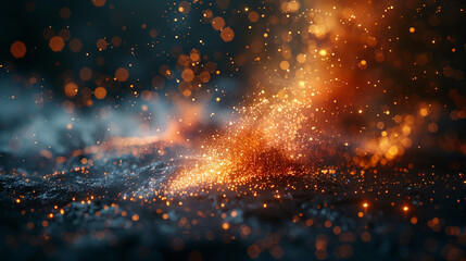 Abstract Glowing Particles with Bokeh Lights on Dark Textured Surface