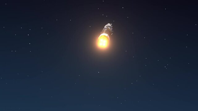 Separation of the second stage of the ascending launch vehicle. 3D animation. 4k.