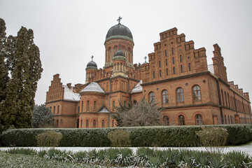 Chernivtsi National University Three Hierarchs Church in winter, Ukraine.