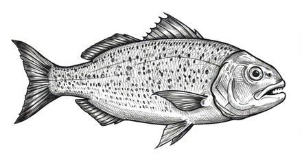 Obraz premium Detailed Ink and Pencil Engraving of a Dorado Fish