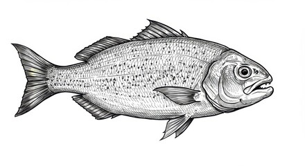 Dorado Fish Ink and Pencil Engraving