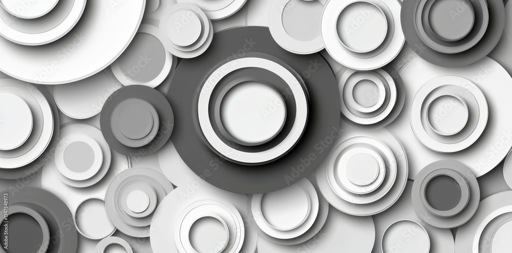 Wall mural a modern background featuring a 3d black and white circle set against a white backdrop is presented 