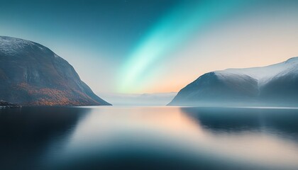 Aurora Borealis over Fjord for Norway.