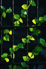 Neon green vines wrapping around a dark trellis