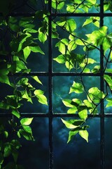 Neon green vines wrapping around a dark trellis