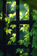 Neon green vines wrapping around a dark trellis