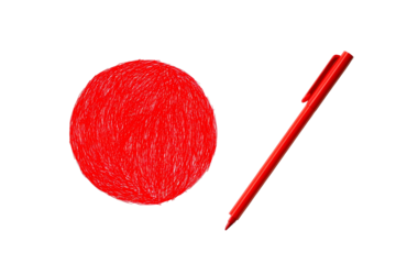 Red circle drawing and pen on black, cut out transparent