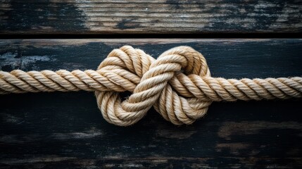 Fototapeta premium Knotted Rope on Wooden Plank