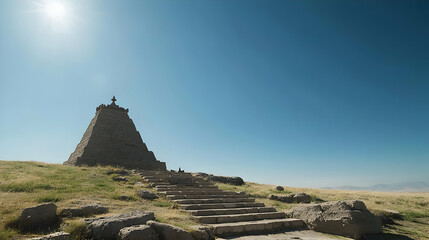 Stone Pyramid Structure On Mountain Top With Steps