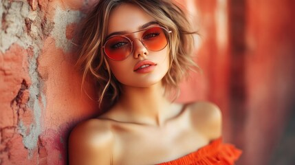 Fototapeta premium A woman with a red top and sunglasses