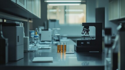 Microscope and Test Tubes in a Laboratory