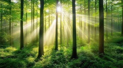 Obraz premium Sunbeams Through the Trees