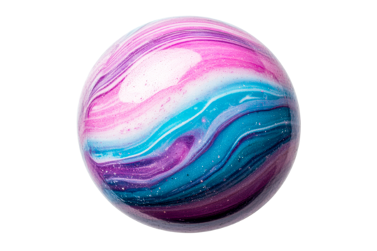 Abstract sphere with swirling colors, cut out transparent