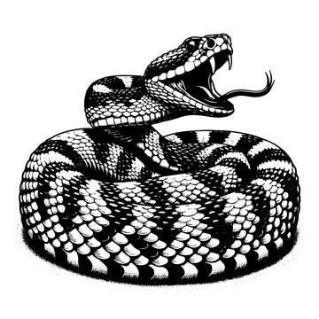 coiled black and white snake hissing clip art preview