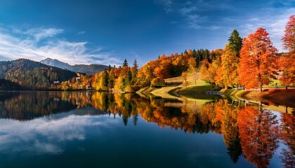 Obraz premium vibrant autumn trees reflect on the serene lake in banska stiavnica