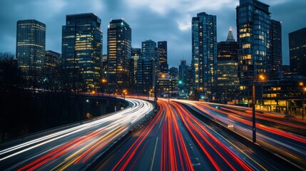 Fototapeta premium Cityscape at Night with Light Trails