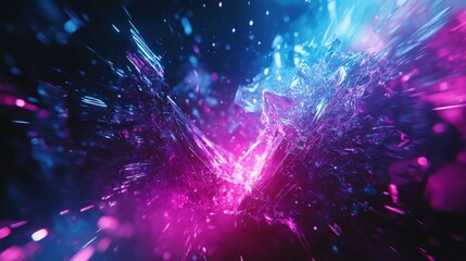 Fototapeta premium Vibrant cyber gradient transitioning from deep black to electric blue and vivid magenta, forming intricate crystal structures and