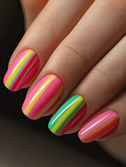 Neon Stripes Nail Art Design