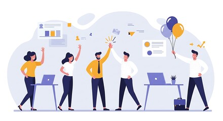Flat Vector Illustration of a Corporate Team Celebration – Office Success & Team Spirit