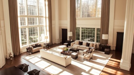 Fototapeta premium Modern Living Room with Floor to Ceiling Windows