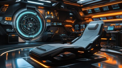 Futuristic Spaceship Interior with Reclining Chair