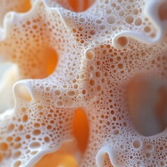 Abstract porous structure with orange and white hues.