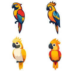 Beautiful Tropical Cartoon Parrots 