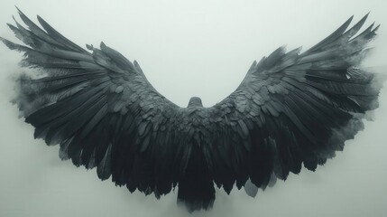 Majestic dark feathered angel wings displayed in flight