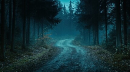 Fototapeta premium Mysterious Foggy Road in Forest