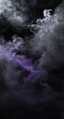 Abstract purple and grey smoke on black background.