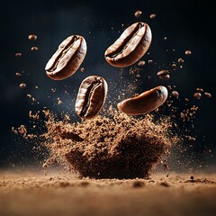 Coffee Beans Exploding for Dark Background. (1)