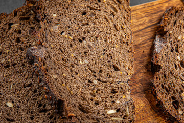 Black bread cereal whole grain bakery product  dish fresh gourmet food background on table rustic food top view copy space