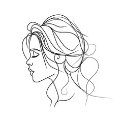 line art side profile of a woman, transparent background